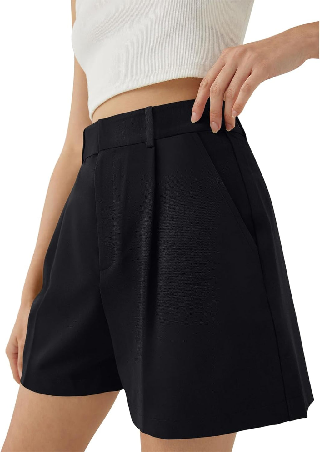 Celine - High Waist Tailored Pleated Shorts with Pockets for Smart Casual Summer Style
