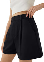 Celine - High Waist Tailored Pleated Shorts with Pockets for Smart Casual Summer Style
