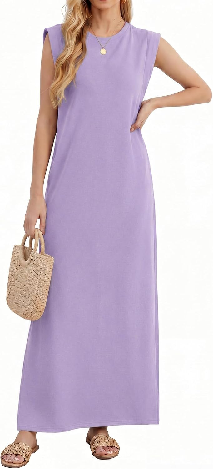 Milena Women's Sleeveless Maxi Tank Dress with Side Slit & Pockets