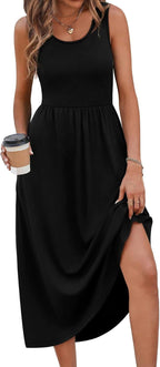 Maeve Women's Sleeveless Midi Dress with Empire Waist, Flowy A-Line Skirt & Side Pockets
