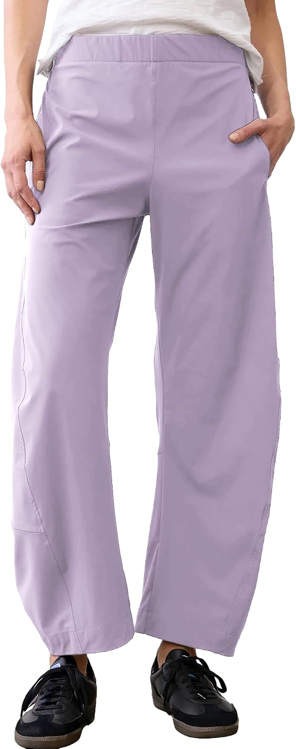 Violette Women's Barrel Leg Travel Pants with Hidden Elastic Waist & Side Pockets