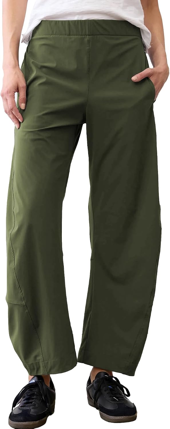 Violette Women's Barrel Leg Travel Pants with Hidden Elastic Waist & Side Pockets