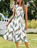 Evangeline Women's Sleeveless Botanical Print A-Line Midi Dress with Pockets