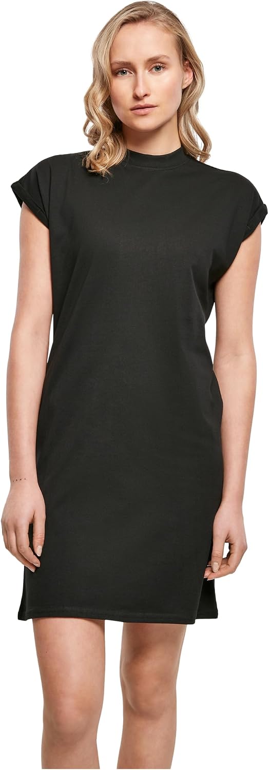 Ysabelle Cotton Drop Shoulder Mini Dress with Mock Neck and Rolled Sleeves Casual Style