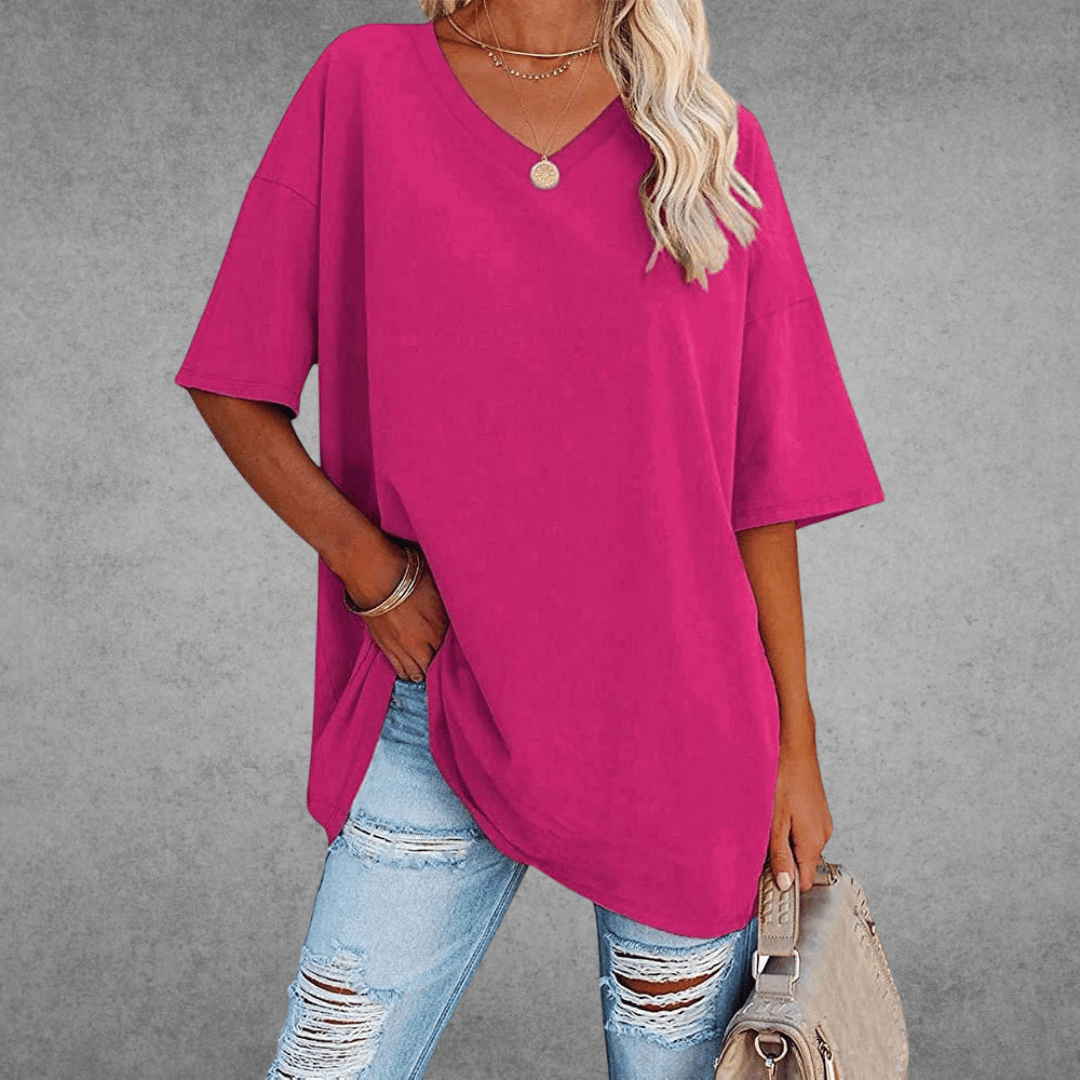 Aubrey Women's Oversized V-Neck T-Shirt – Lightweight Relaxed Tee with Breathable Fabric