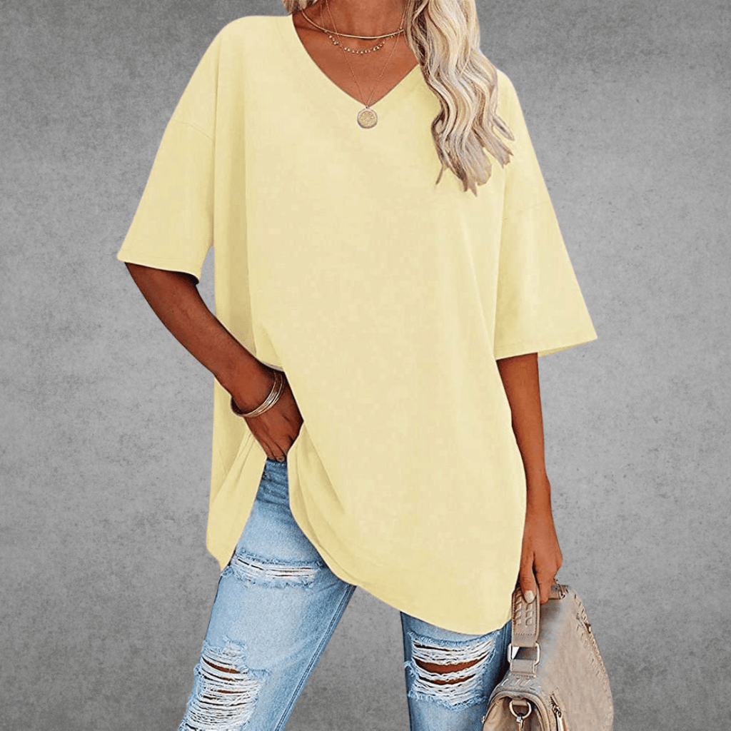Aubrey Women's Oversized V-Neck T-Shirt – Lightweight Relaxed Tee with Breathable Fabric