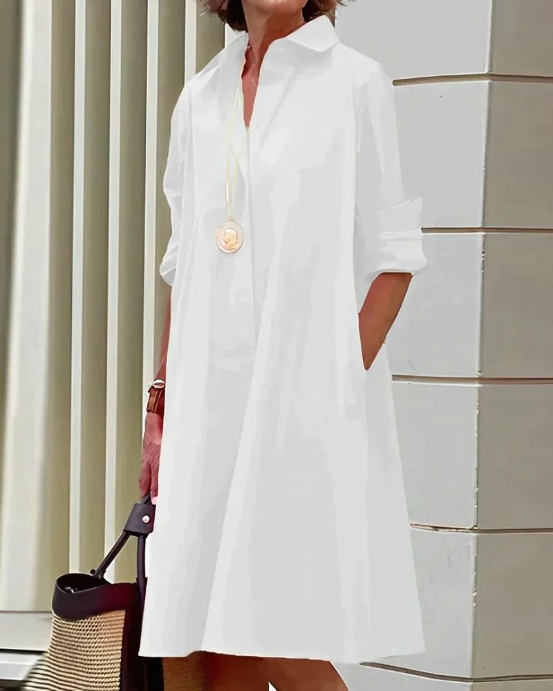 Madeline Women's Shirt Dress – Long Sleeve Midi Dress with Classic Collar & Side Pockets