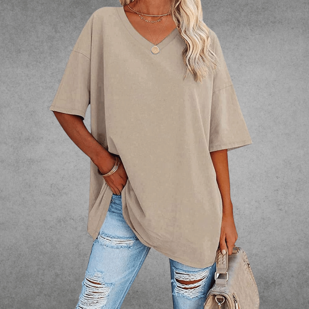 Aubrey Women's Oversized V-Neck T-Shirt – Lightweight Relaxed Tee with Breathable Fabric
