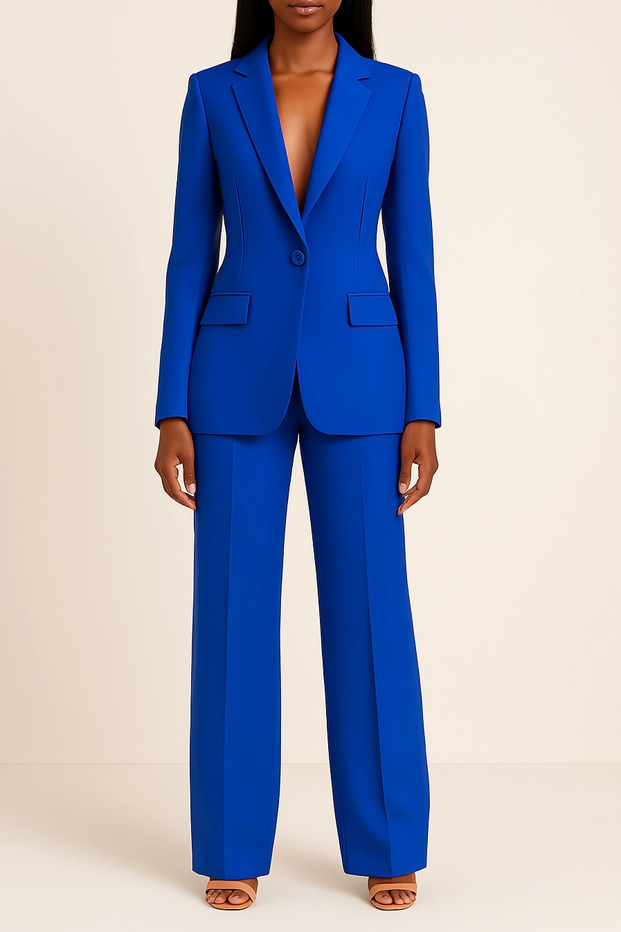 Valentina Women's Satin Pantsuit – Elegant Wide-Leg Suit Set with Tailored Blazer
