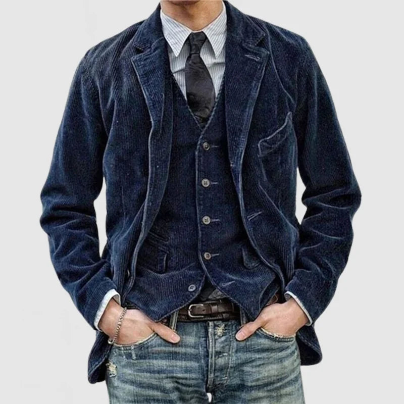 Theodore Men's Corduroy Blazer Set – Classic Jacket with Matching Waistcoat