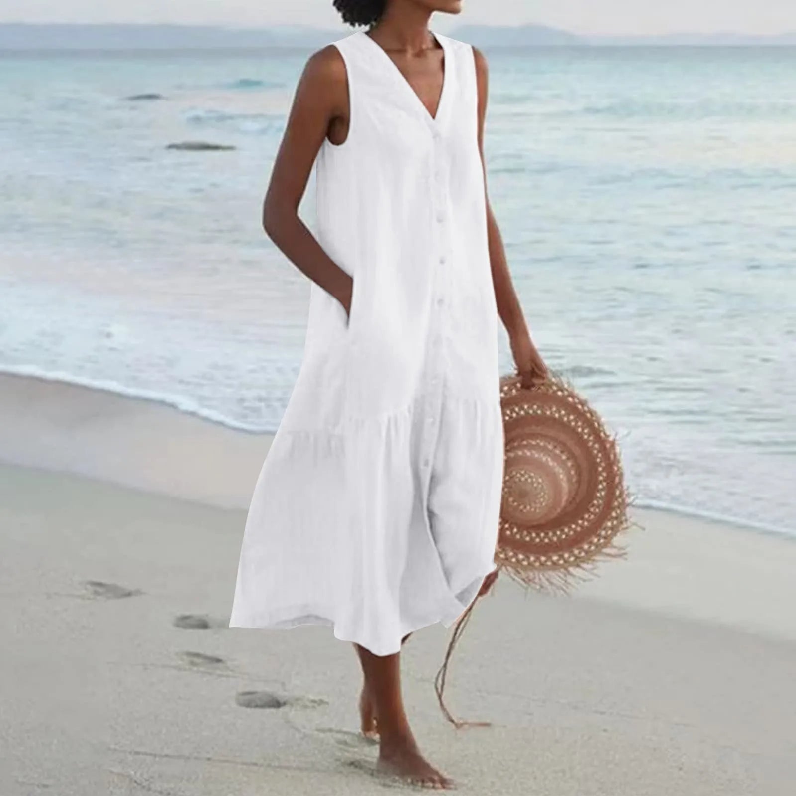 Gabrielle Women's V-Neck Summer Maxi Dress – Elegant Flowy Dress with Timeless Style