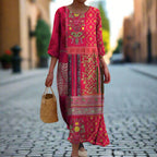 Angela Women's Maxi Dress – Red Ethnic Bohemian Print in Airy, Flowing Cotton