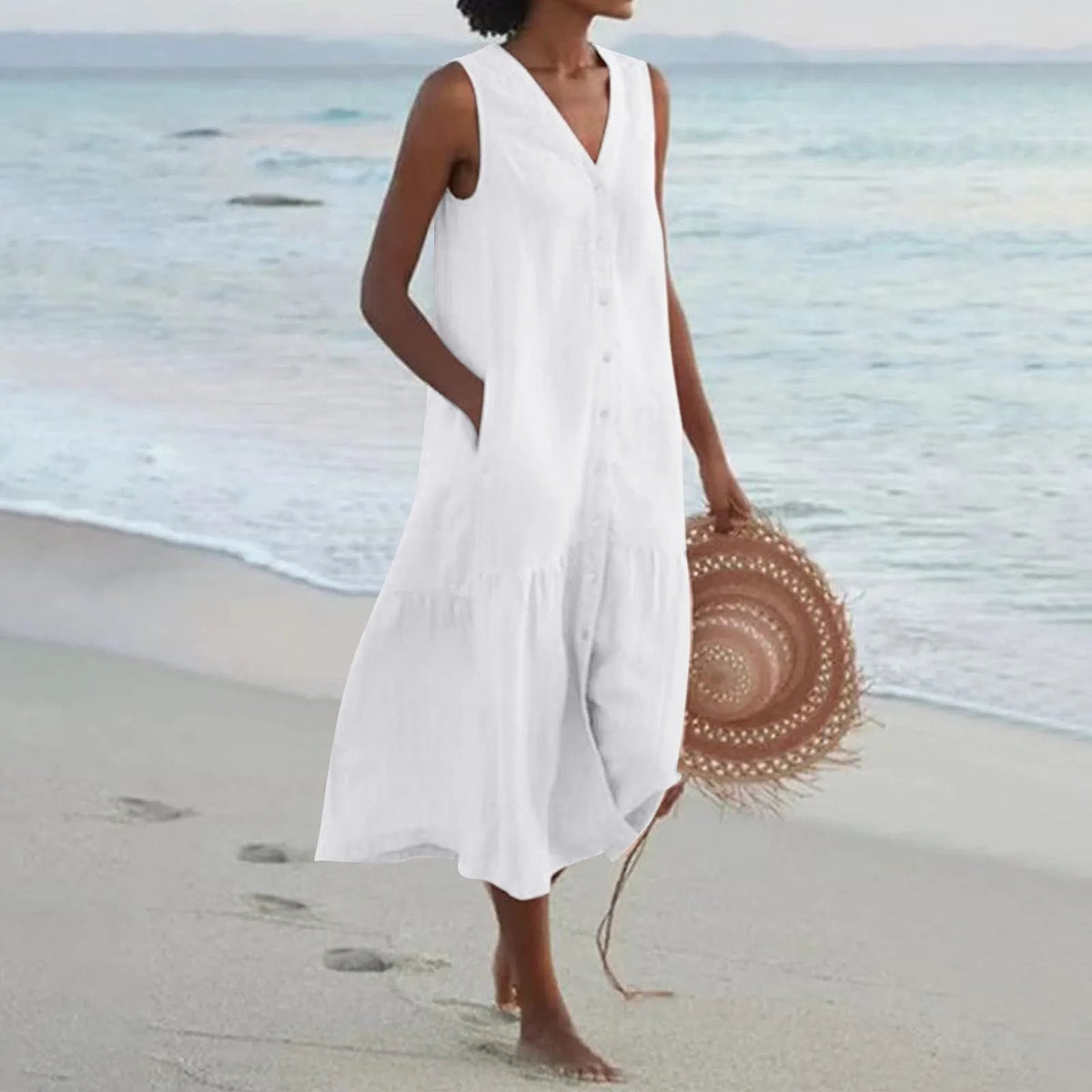 Vincent Women's Summer Dress – Refined V-Neckline Dress with an Airy Fit & Timeless Design