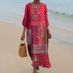 Angela Women's Maxi Dress – Red Ethnic Bohemian Print in Airy, Flowing Cotton