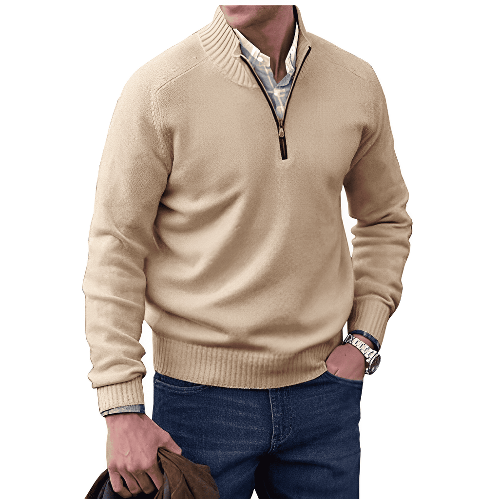 Adrian Men’s Half-Zip Sweater – Breathable Cashmere-Style Knit with Stand Collar