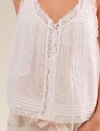 Isabeau Women's Boho Lace Tie-Front Crop Top with Ruffle Trim & Sleeveless Design