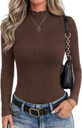 Jenna Women's Ribbed Mock Neck Top – Lettuce Trim, Full-Length Sleeves & Slim Stretch Fit