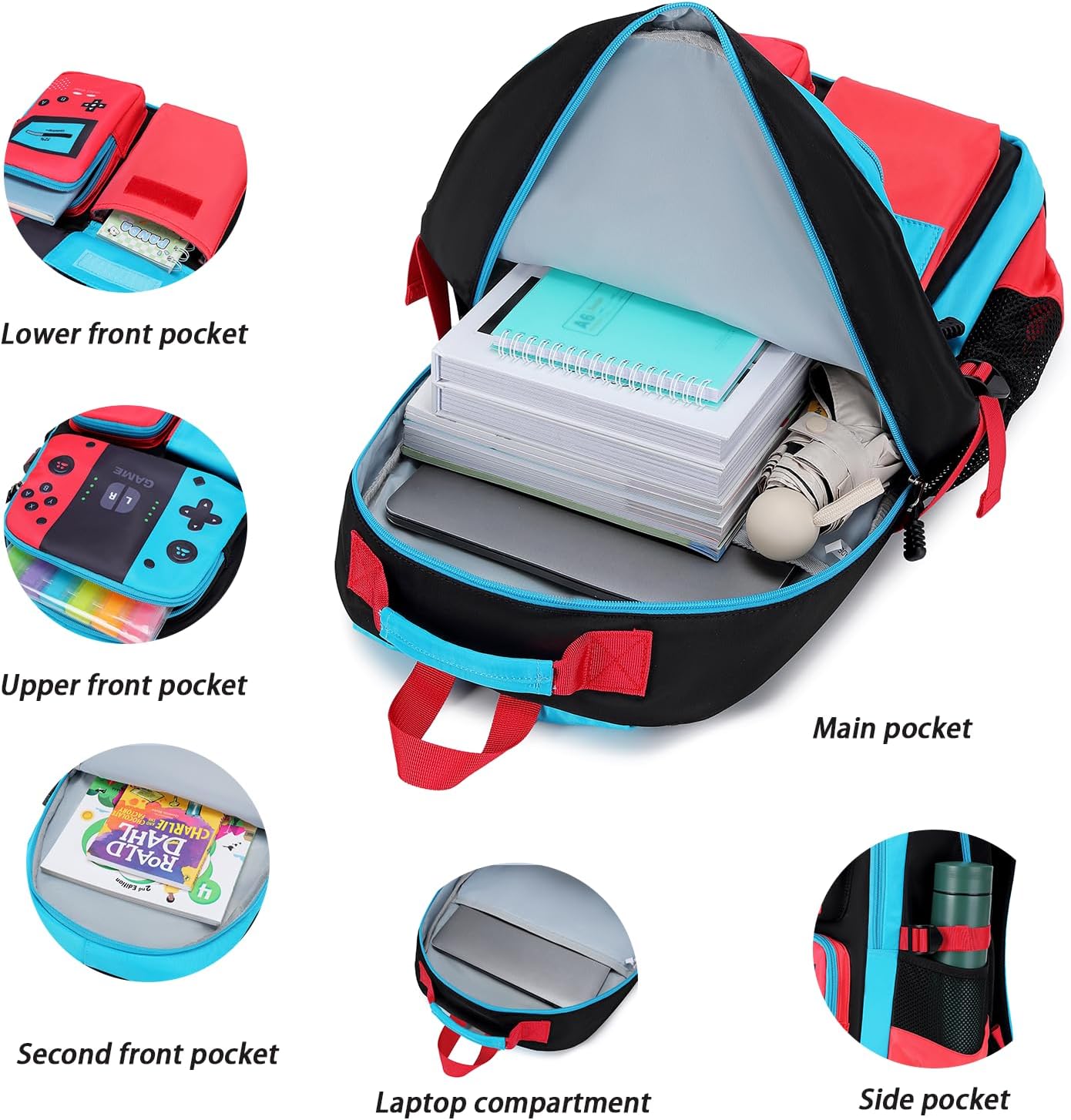 Freya Kids 18-Inch Gaming Backpack with Multiple Pockets and Padded Back Support
