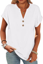 Colette Women's Henley V-Neck Tunic Top with Short Sleeves & Button Detail