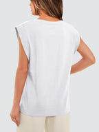 Marielle Women's Cap Sleeve Crew Neck Top with Relaxed Fit Everyday Tee
