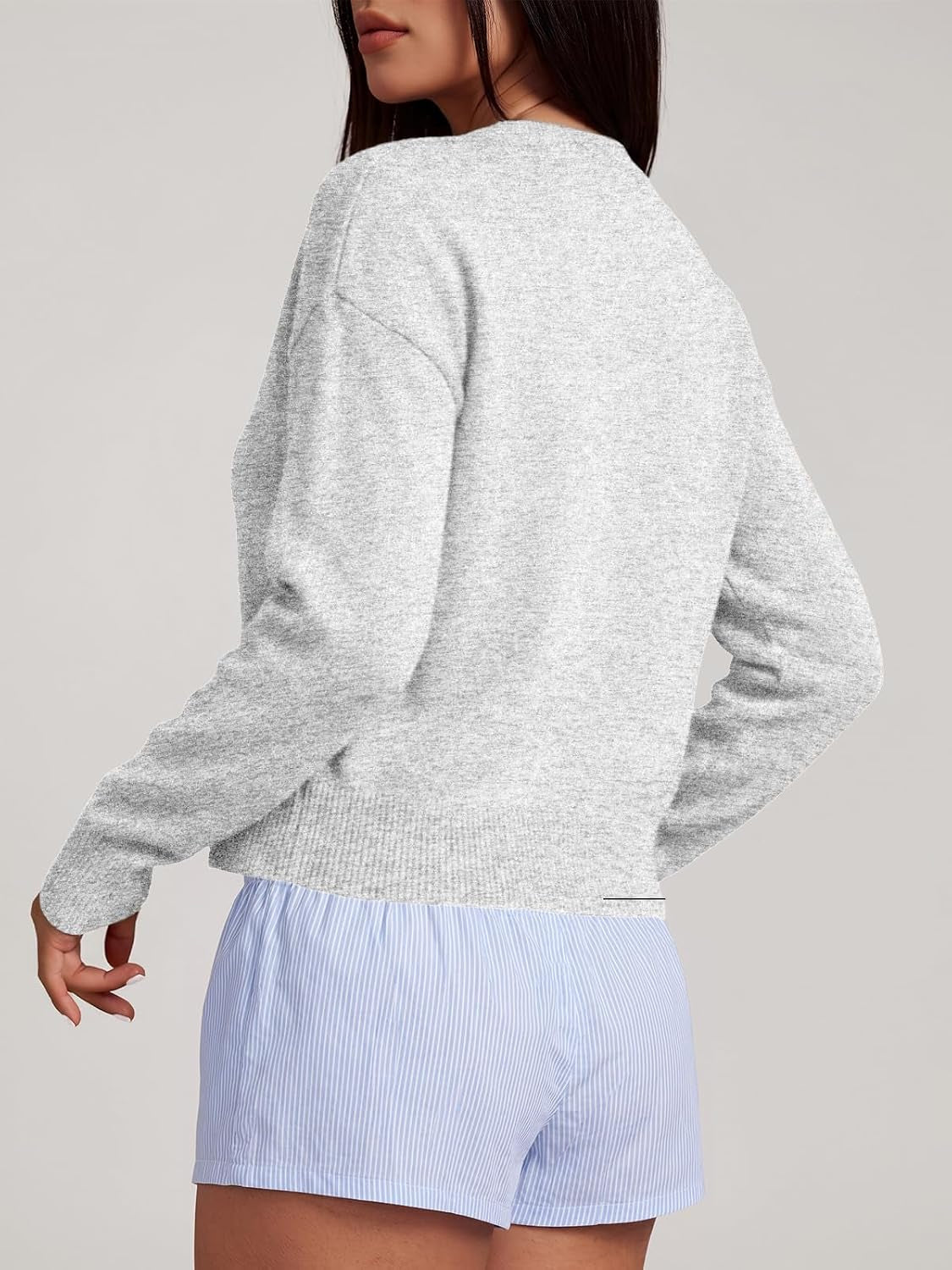 Marielle Cropped Knitted Cardigan with Crew Neck Button Front Lightweight Sweater