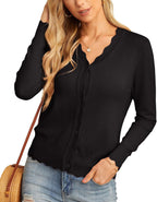 Nerina - Lightweight Knit Cardigan with Scalloped Trim and Button Front for Women