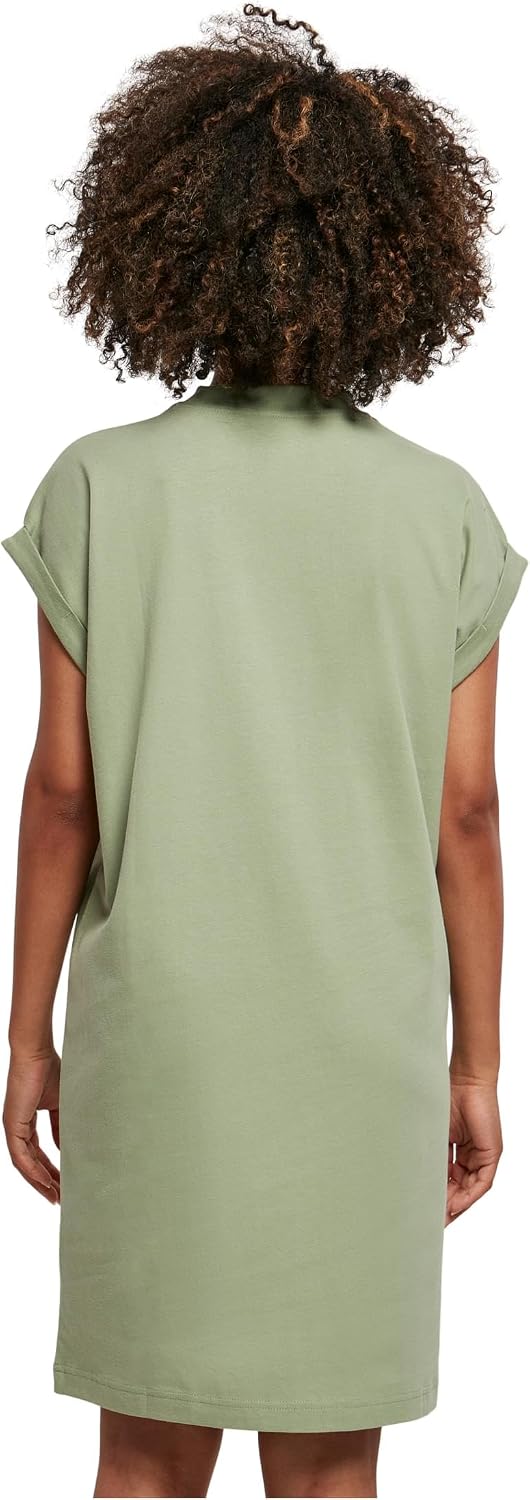 Ysabelle Cotton Drop Shoulder Mini Dress with Mock Neck and Rolled Sleeves Casual Style