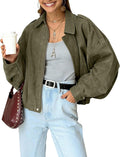 Lorraine Women's Faux Suede Bomber Jacket – Cropped Fit, Dolman Sleeves & Zip-Up Front