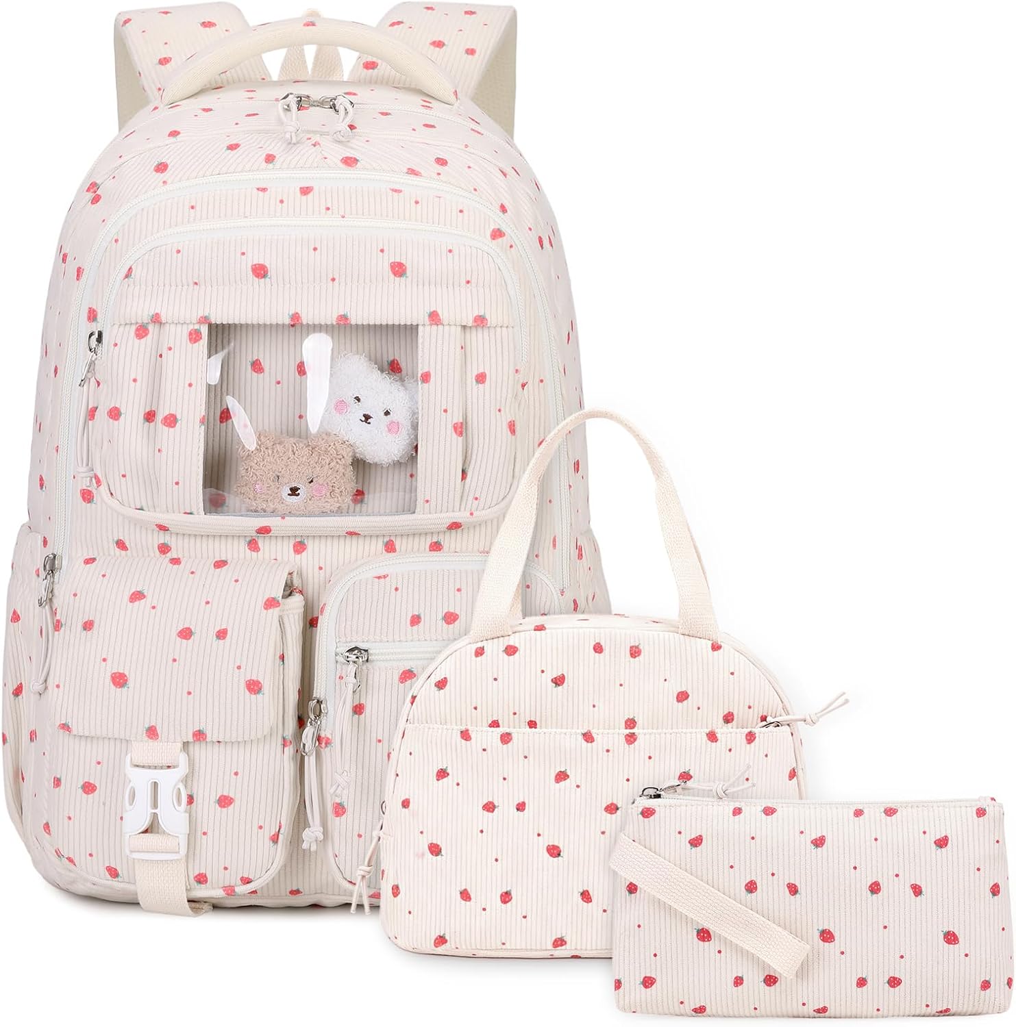 Klara Girls 21.8L Pastel School Backpack with 15-Inch Laptop Sleeve and Pom-Pom Charm
