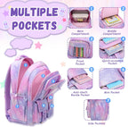 Klara Girls 21.8L Pastel School Backpack with 15-Inch Laptop Sleeve and Pom-Pom Charm