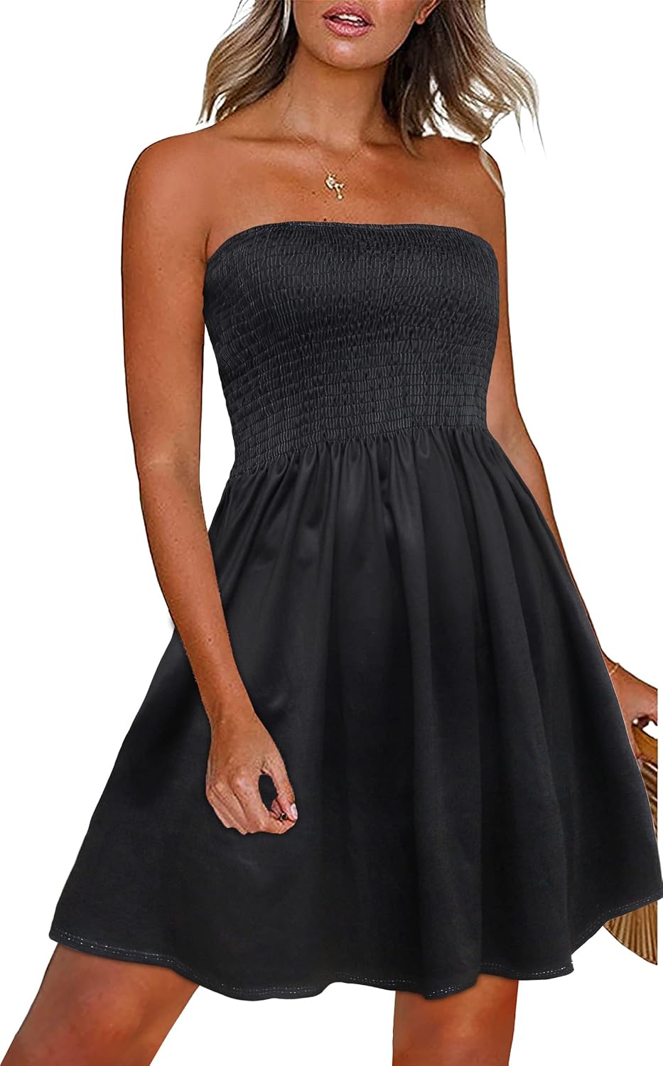 Novalie Women's Strapless Boho Sundress with Floral Print, Elastic Bodice & A-Line Skirt