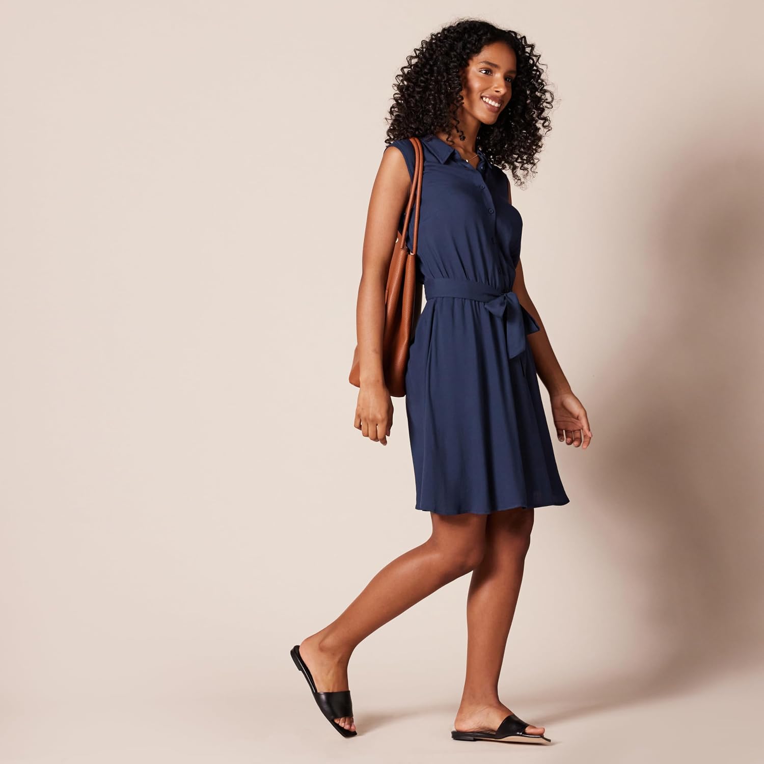 Camélia Women's Sleeveless Shirt Dress with Tie Waist & Flared Skirt