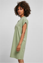 Ysabelle Cotton Drop Shoulder Mini Dress with Mock Neck and Rolled Sleeves Casual Style