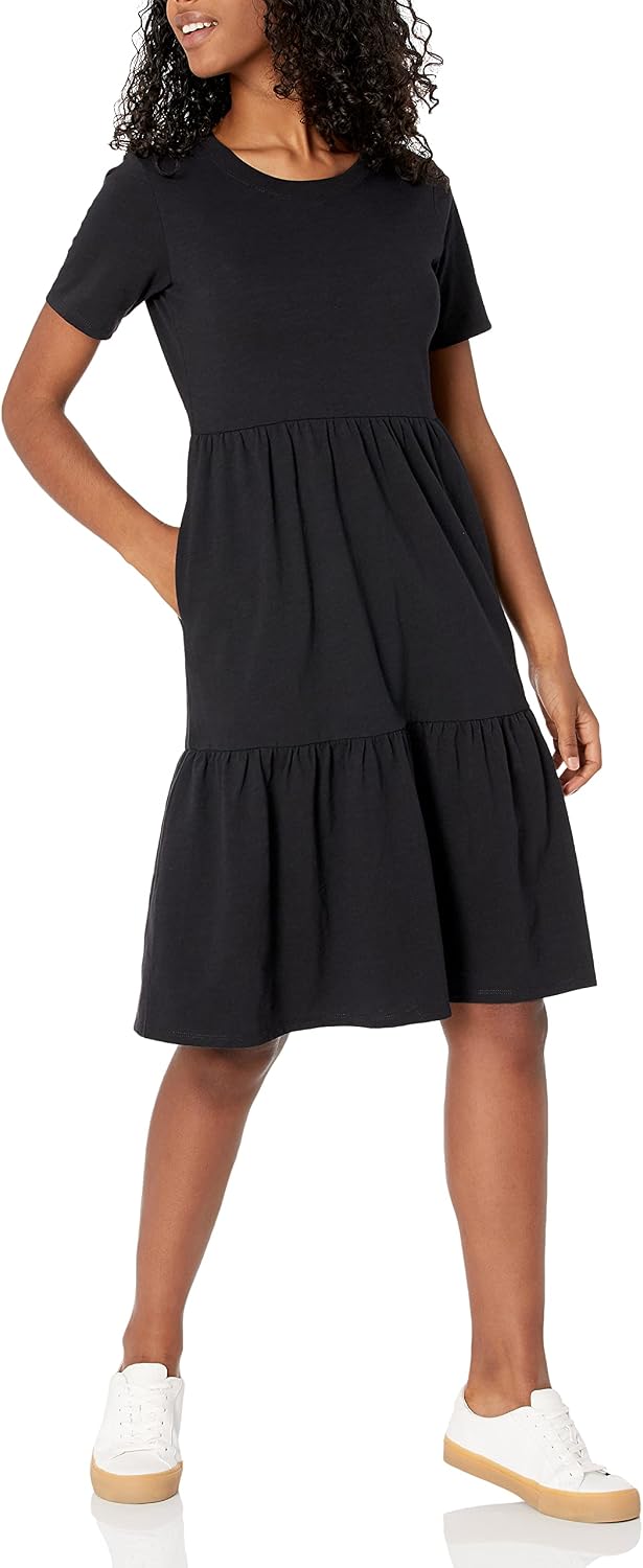 Béatrice Women's Cotton Tiered Mini Dress with Short Sleeves & Crew Neck