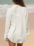 Freja Linen Blend Oversized Button-Down Roll Sleeve Collared Women's Relaxed Shirt Blouse