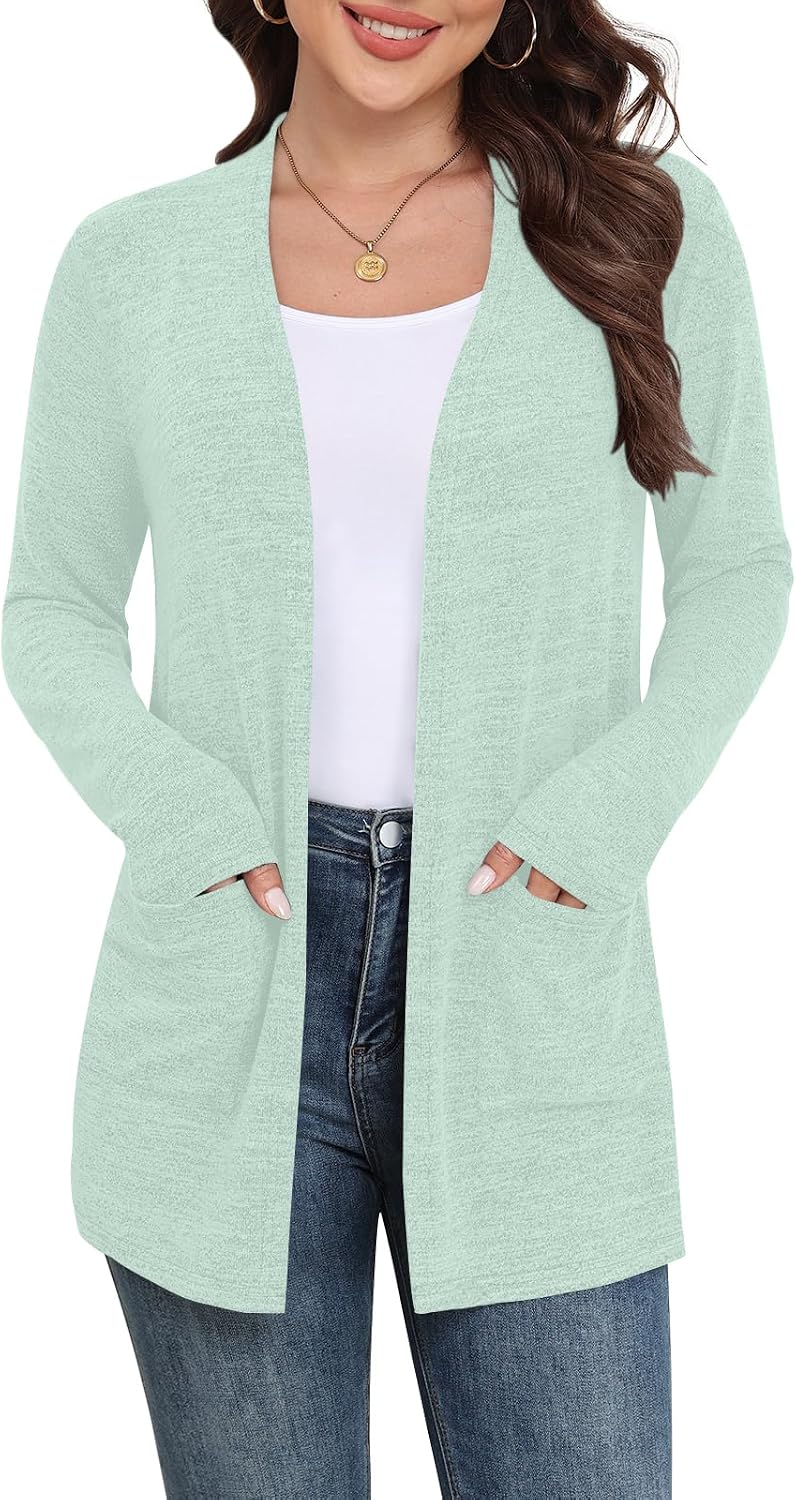 Marielle Lightweight Open-Front Long Cardigan with Pockets for Everyday Layering