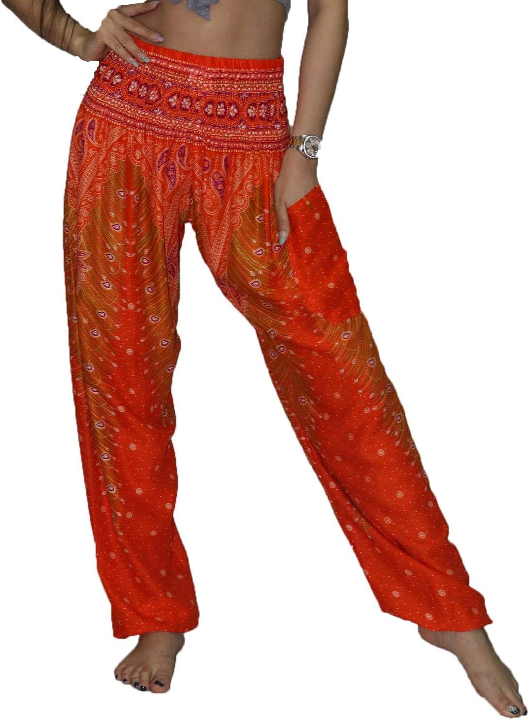 Soraya Bohemian Printed Harem Pants with Smocked High Waist and Side Pocket for Everyday Comfort