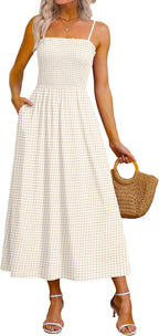 Aislinn Smocked Gingham Spaghetti Strap Maxi Sundress with Pockets for Summer Holidays