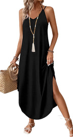 Liora Women's Halter Neck Maxi Dress with Curved Hem & Flowy Silhouette