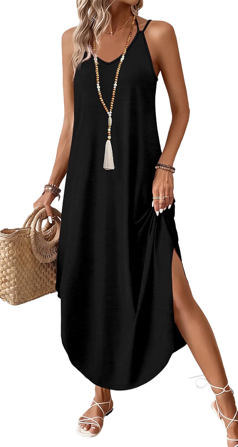 Liora Women's Halter Neck Maxi Dress with Curved Hem & Flowy Silhouette
