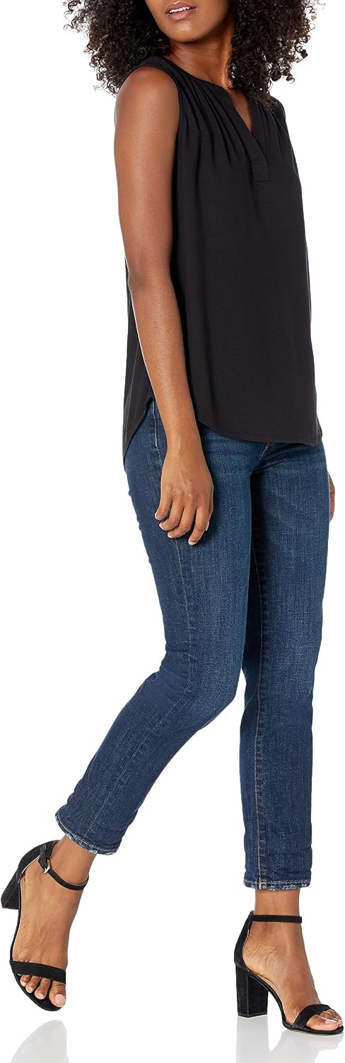 Kaelani Printed Sleeveless V-Neck Popover Shirt in Lightweight Flowy Twill Fabric