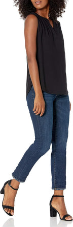 Kaelani Printed Sleeveless V-Neck Popover Shirt in Lightweight Flowy Twill Fabric