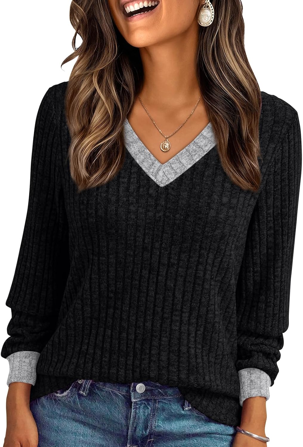 Beverly Women's V-Neckline Sweater – Full-Length Sleeves, Lightweight Knit & Relaxed Relaxed Silhouette
