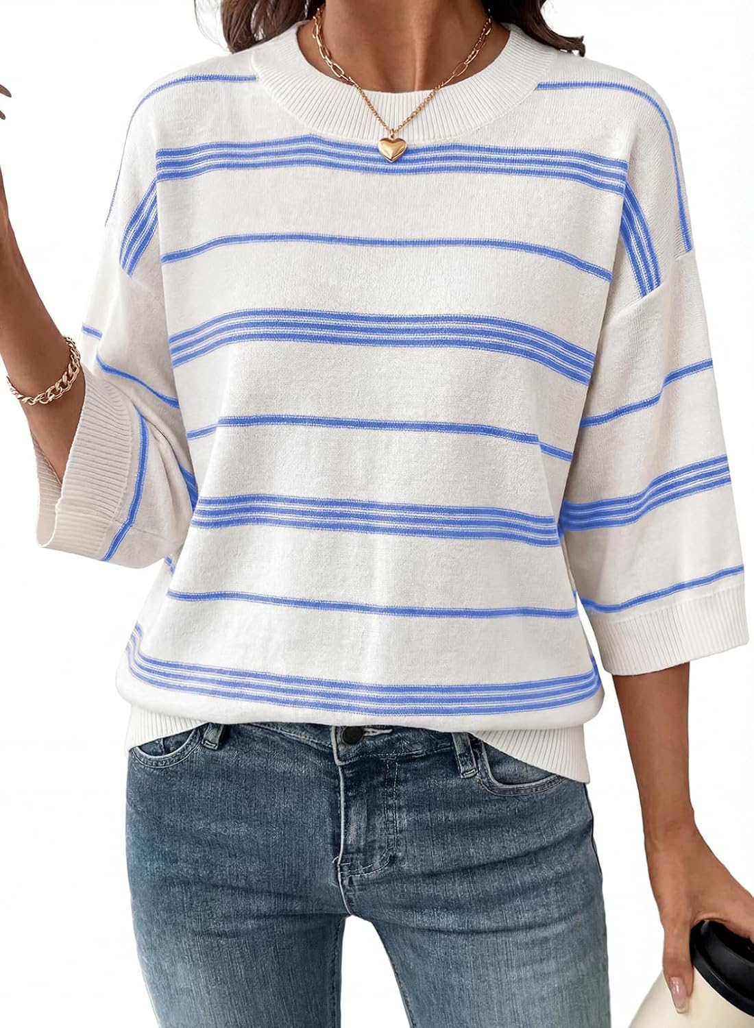 Luke Women's Colourblock Sweater – Three-Quarter Sleeves, Dropped-Shoulder Design & Loose Silhouette