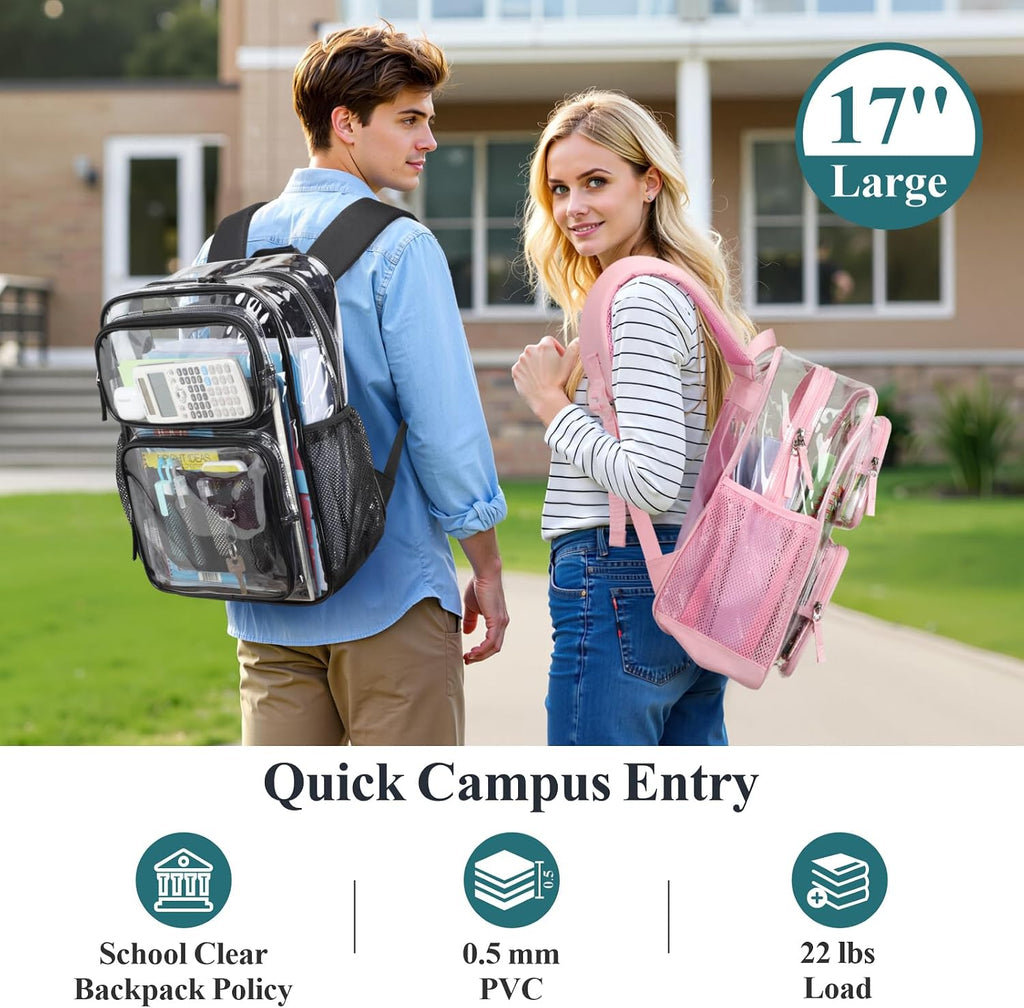 Isolde 17-Inch Heavy-Duty Clear School Backpack with Padded Straps and Laptop Fit