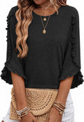 Jack Women's Ruffle Trim Top – Crewneck, Three-Quarter Sleeves & Easy Fit