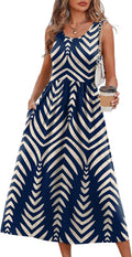 Kianna Printed Sleeveless A-Line Midi Dress with Empire Waist, Pockets & Summer Fit