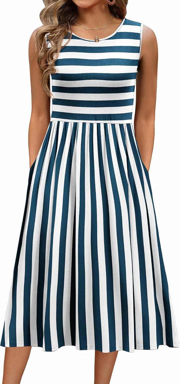 Lysandra Women's Sleeveless A-Line Midi Dress with Pockets