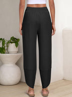 Maëlys Women's Smocked Waist Barrel Leg Cropped Pants with Utility Pockets