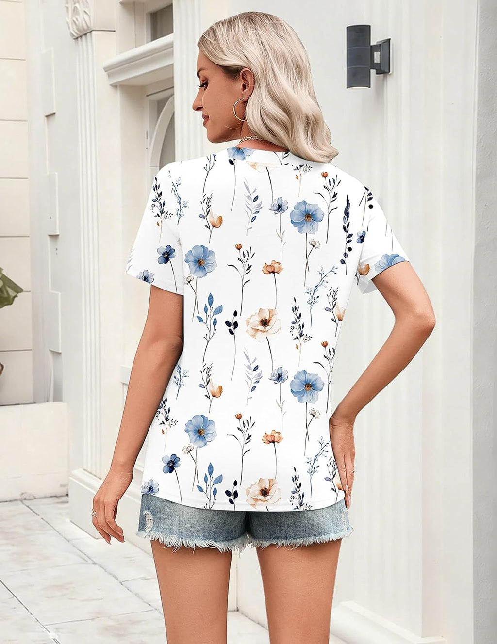 Odeline Women's High-Low V-Neck Blouse with Flutter Short Sleeves